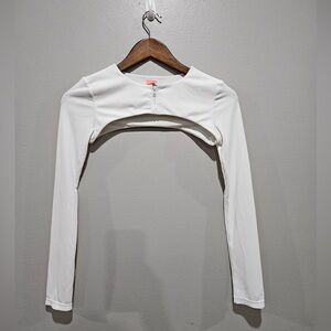 Oma The Label White Ribbed Zip Front Bolero Crop Top Size S Y2K
